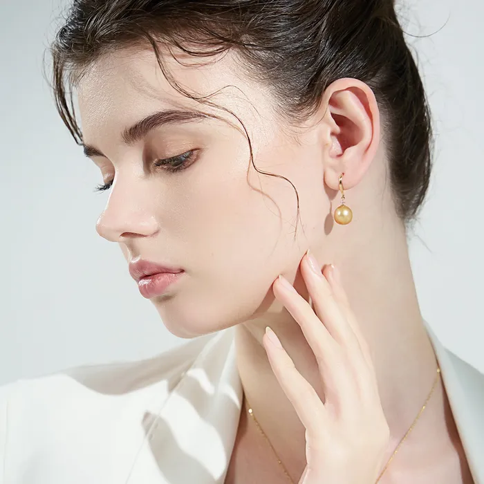 Earrings Pearly Lustre 18K Solid Gold South Sea Golden Pearl Earrings KE00156