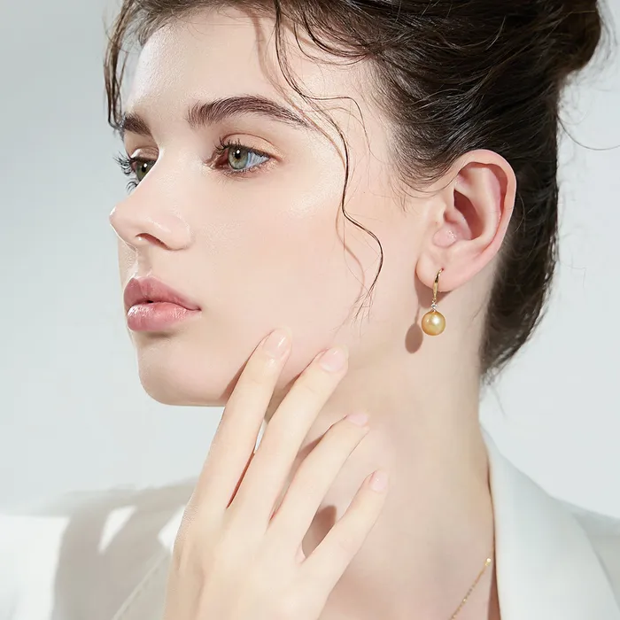 Earrings Pearly Lustre 18K Solid Gold South Sea Golden Pearl Earrings KE00156