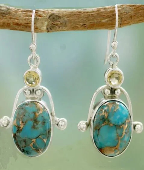 Earrings polly E1061 Silver Turquoise Crackle Gem Earrings