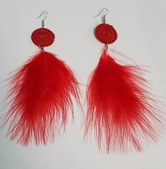 Earrings POLLY E378 Red Large 4 Feather Earrings