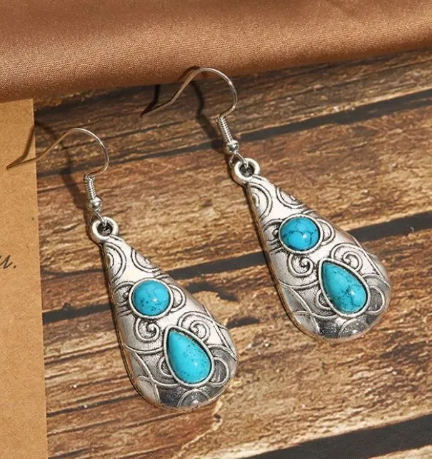 Earrings polly E687 Silver Blue Crackle Decorated Teardrop Earrings