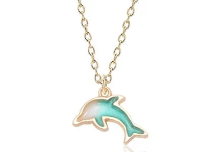 Earrings polly L71 Gold Green Glitter Dolphin Necklace FREE EARRINGS