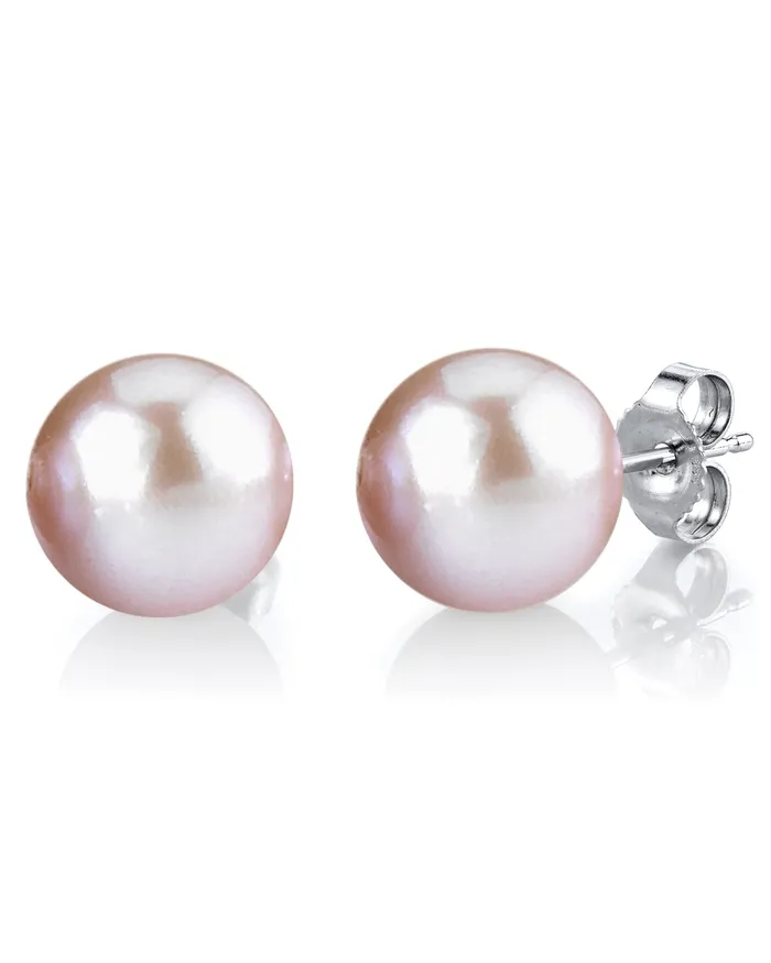 Earrings spt 13mm Pink Freshwater Round Pearl Stud Earrings