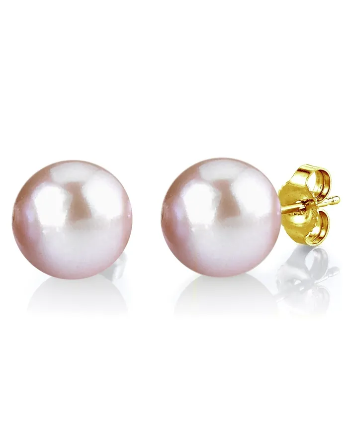 Earrings spt 13mm Pink Freshwater Round Pearl Stud Earrings