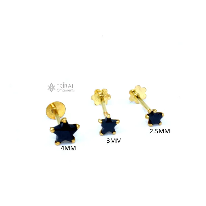 Earrings TRIBAL ORNAMENTS 25MM3MM4MM 18kt yellow gold handmade single black onyx stone back screw star shape stud earring cartilage unisex jewelry er185 Earrings TRIBAL ORNAMENTS 25MM3MM4MM 18kt yellow gold handmade single black onyx stone back screw star shape stud earring cartilage unisex jewelry er185