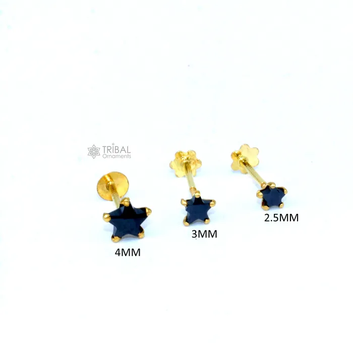Earrings TRIBAL ORNAMENTS 25MM3MM4MM 18kt yellow gold handmade single black onyx stone back screw star shape stud earring cartilage unisex jewelry er185 Earrings TRIBAL ORNAMENTS 25MM3MM4MM 18kt yellow gold handmade single black onyx stone back screw star shape stud earring cartilage unisex jewelry er185