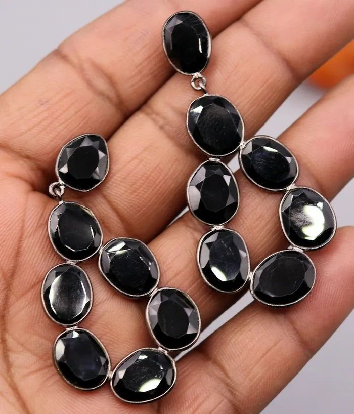 Earrings TRIBAL ORNAMENTS Fabulous onyx bollywood style 925 silver gorgeous stud earrings dangle s154