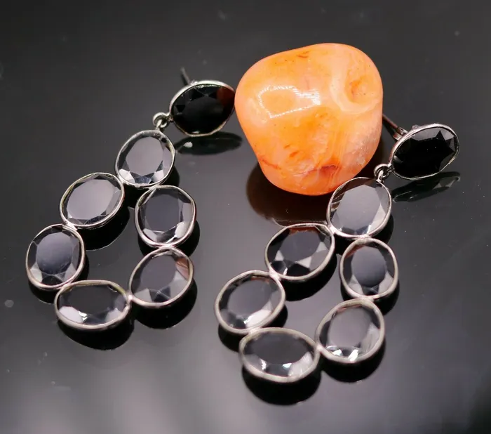 Earrings TRIBAL ORNAMENTS Fabulous onyx bollywood style 925 silver gorgeous stud earrings dangle s154