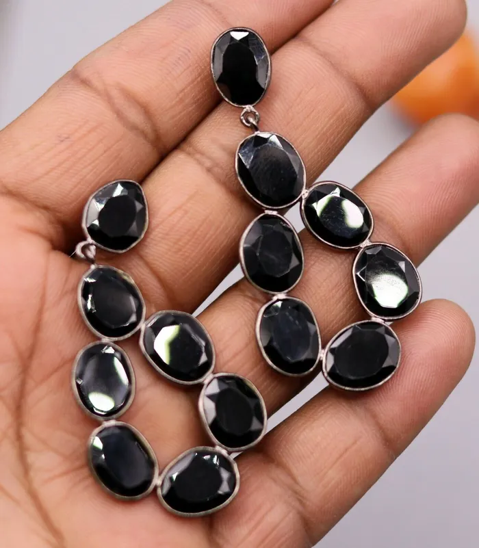 Earrings TRIBAL ORNAMENTS Fabulous onyx bollywood style 925 silver gorgeous stud earrings dangle s154