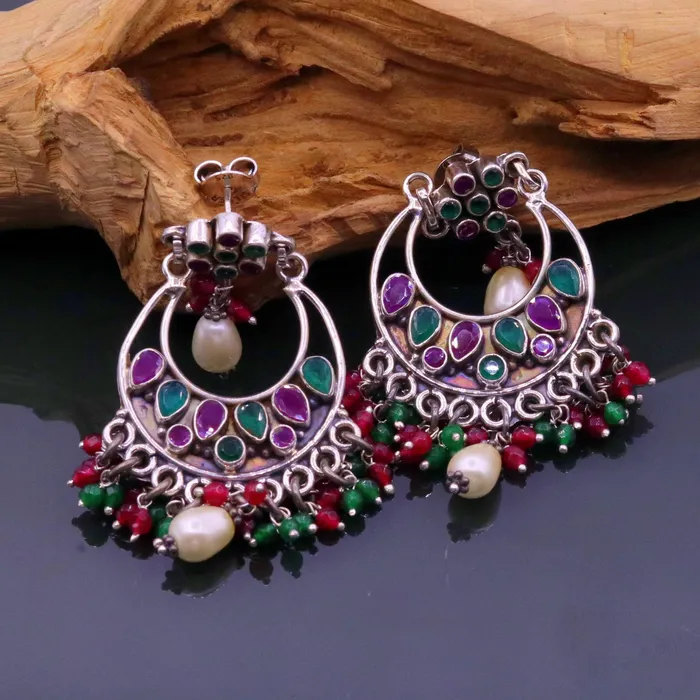 Earrings TRIBAL ORNAMENTS Vintage design 925 sterling silver handmade Gemstone stud earring drop dangling best design charm earrings hanging pearl tribal jewelry s715