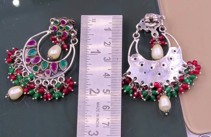 Earrings TRIBAL ORNAMENTS Vintage design 925 sterling silver handmade Gemstone stud earring drop dangling best design charm earrings hanging pearl tribal jewelry s715