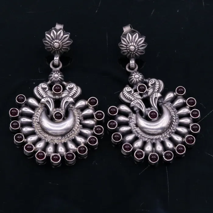 Earrings TRIBAL ORNAMENTS Vintage design moon shape bird stud earring925 sterling silver gorgeous stone jadau drop dangle earring tribal jewelry gifting s776