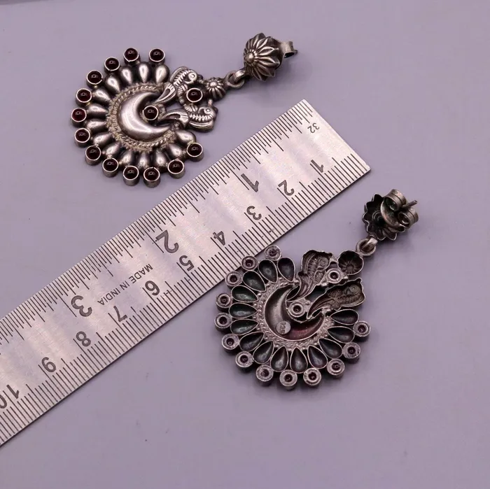 Earrings TRIBAL ORNAMENTS Vintage design moon shape bird stud earring925 sterling silver gorgeous stone jadau drop dangle earring tribal jewelry gifting s776