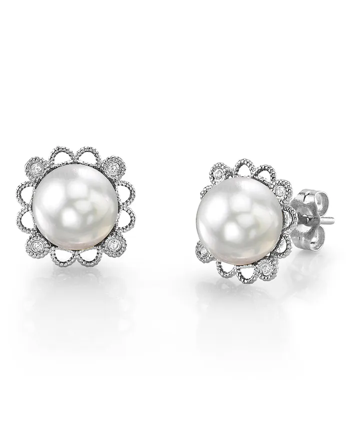 Earrings White South Sea Pearl Diamond Couronne Earrings spt
