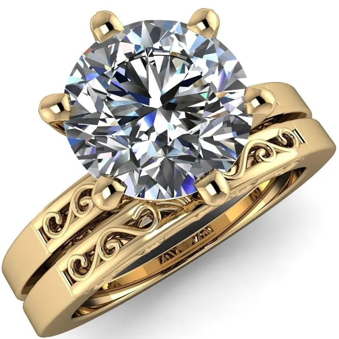 Eliza Round Center Stone Filigree Hollowed Quarter Band 6 Prong Serenade Solitaire Engagement Ring Fire Brilliance Rings Eliza Round Center Stone Filigree Hollowed Quarter Band 6 Prong Serenade Solitaire Engagement Ring Fire Brilliance Rings