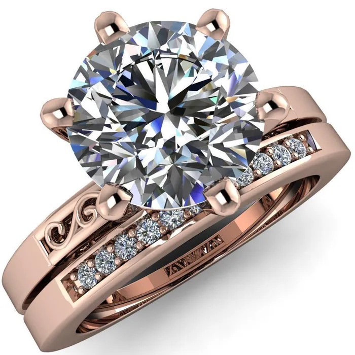 Eliza Round Center Stone Filigree Hollowed Quarter Band 6 Prong Serenade Solitaire Engagement Ring Fire Brilliance Rings