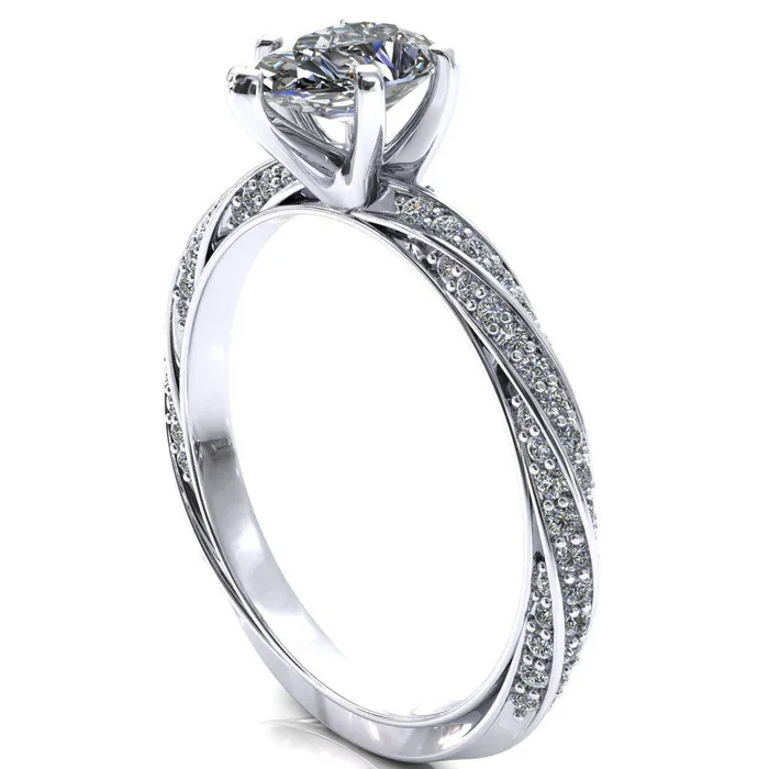 Elysia Pear Moissanite 5 Prong 34 Eternity Diamond Accent Ring Fire Brilliance Rings