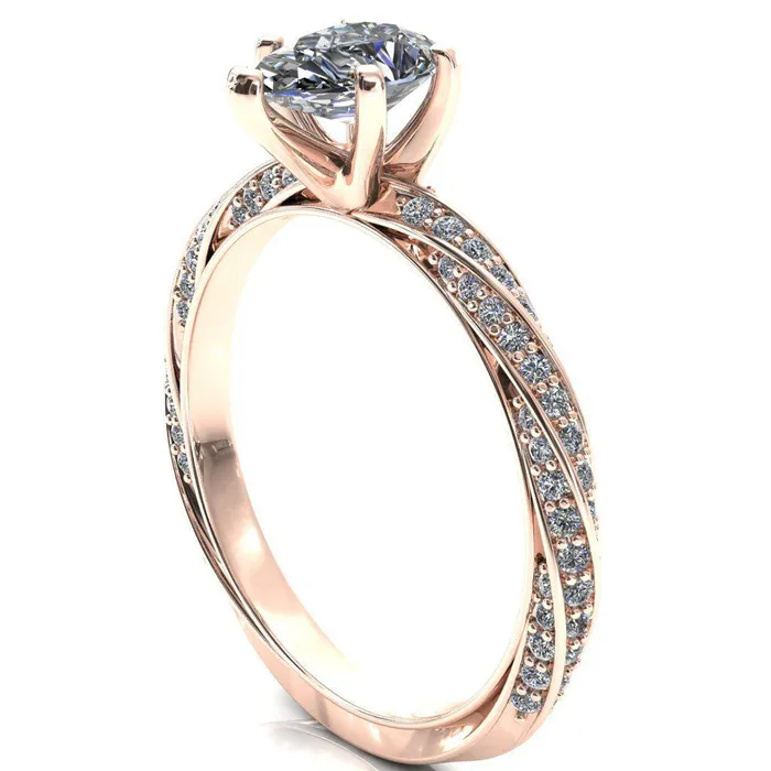 Elysia Pear Moissanite 5 Prong 34 Eternity Diamond Accent Ring Fire Brilliance Rings
