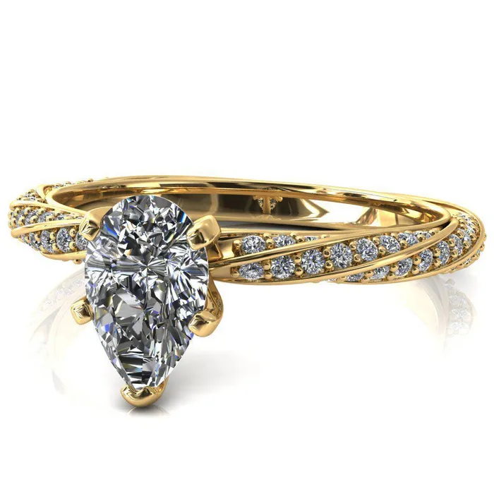 Elysia Pear Moissanite 5 Prong 34 Eternity Diamond Accent Ring Fire Brilliance Rings