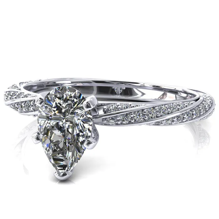 Elysia Pear Moissanite 5 Prong 34 Eternity Diamond Accent Ring Fire Brilliance Rings