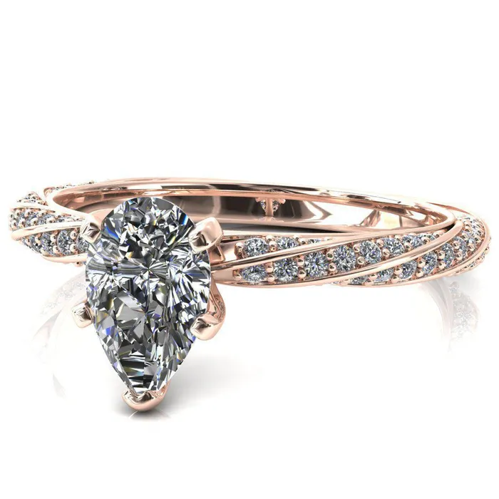 Elysia Pear Moissanite 5 Prong 34 Eternity Diamond Accent Ring Fire Brilliance Rings