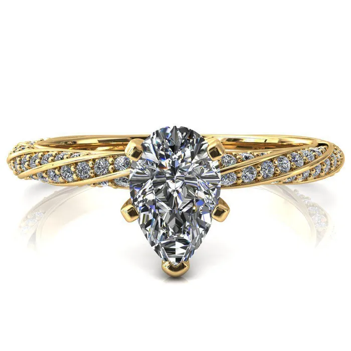 Elysia Pear Moissanite 5 Prong 34 Eternity Diamond Accent Ring Fire Brilliance Rings