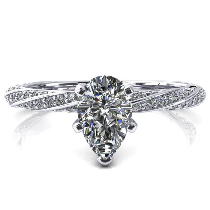 Elysia Pear Moissanite 5 Prong 34 Eternity Diamond Accent Ring Fire Brilliance Rings