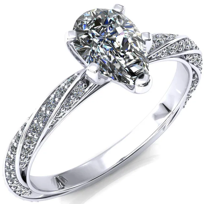 Elysia Pear Moissanite 5 Prong 34 Eternity Diamond Accent Ring Fire Brilliance Rings