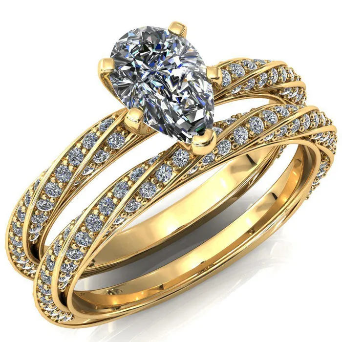 Elysia Pear Moissanite 5 Prong 34 Eternity Diamond Accent Ring Fire Brilliance Rings