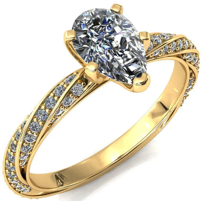 Elysia Pear Moissanite 5 Prong 34 Eternity Diamond Accent Ring Fire Brilliance Rings