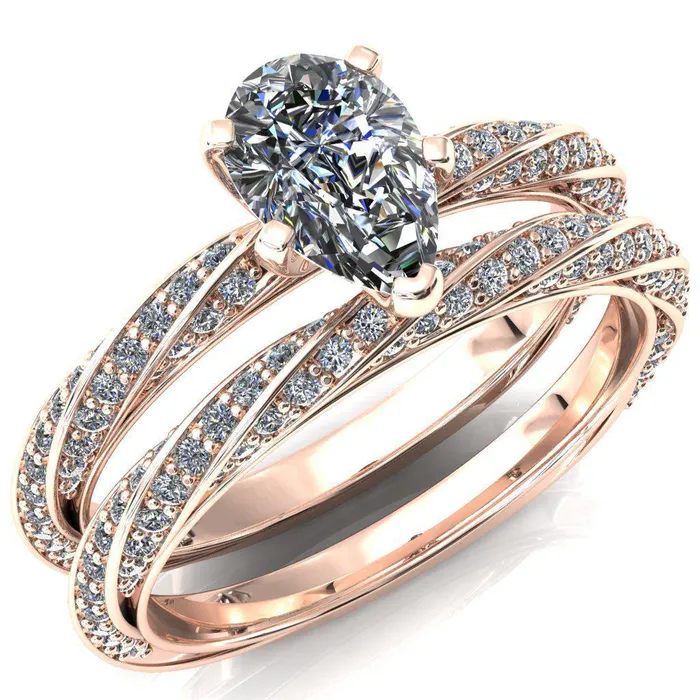 Elysia Pear Moissanite 5 Prong 34 Eternity Diamond Accent Ring Fire Brilliance Rings