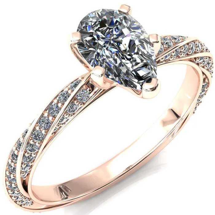 Elysia Pear Moissanite 5 Prong 34 Eternity Diamond Accent Ring Fire Brilliance Rings