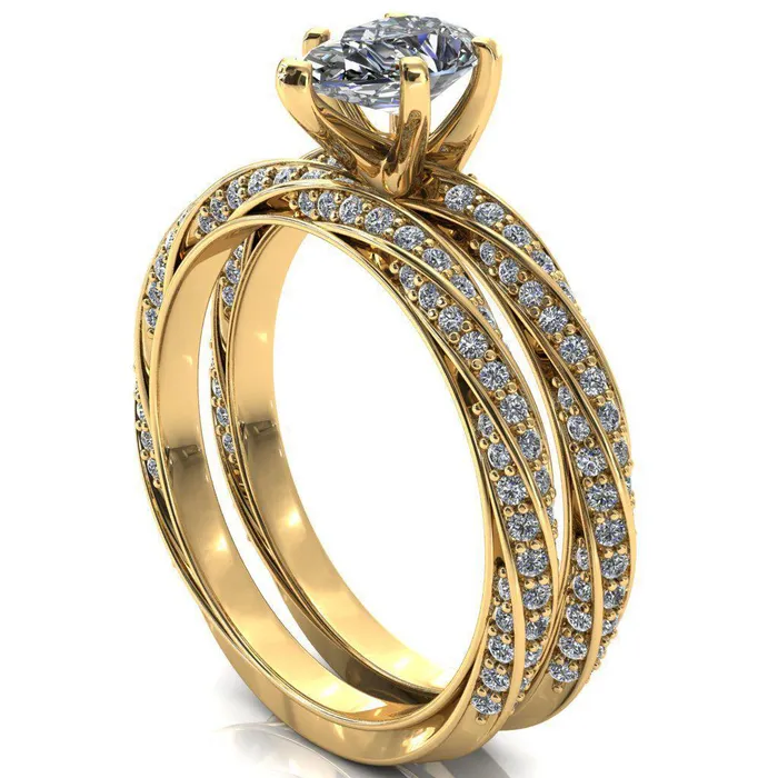 Elysia Pear Moissanite 5 Prong 34 Eternity Diamond Accent Ring Fire Brilliance Rings