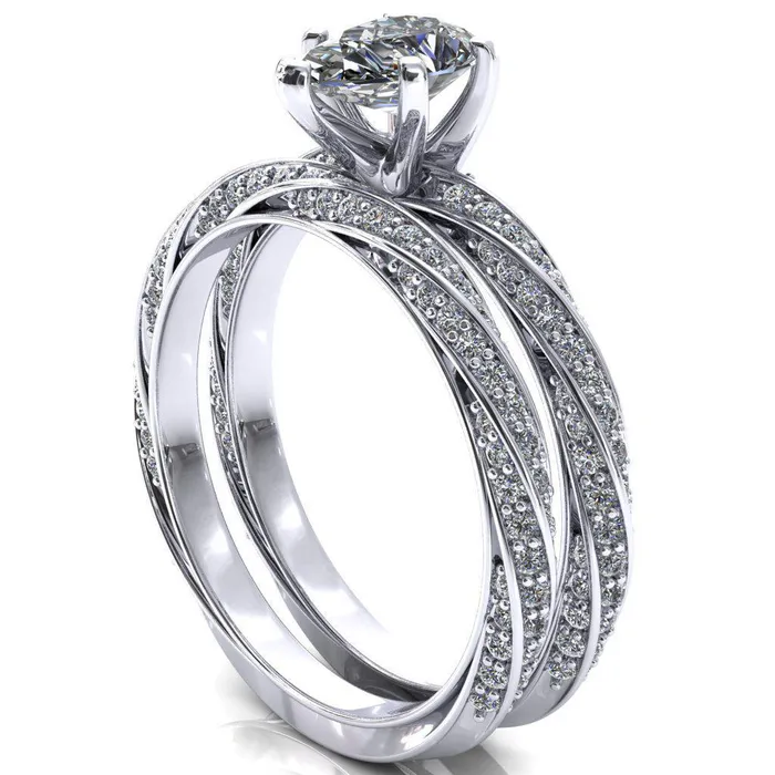 Elysia Pear Moissanite 5 Prong 34 Eternity Diamond Accent Ring Fire Brilliance Rings
