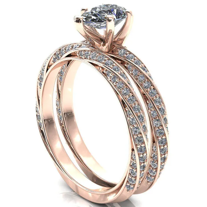 Elysia Pear Moissanite 5 Prong 34 Eternity Diamond Accent Ring Fire Brilliance Rings