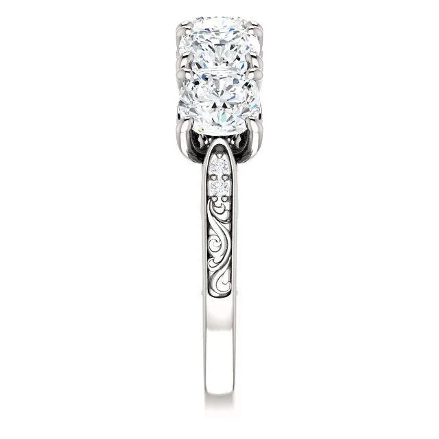 Estella Cushion Moissanite Filigree Scrolls Engagement Band Fire Brilliance Rings