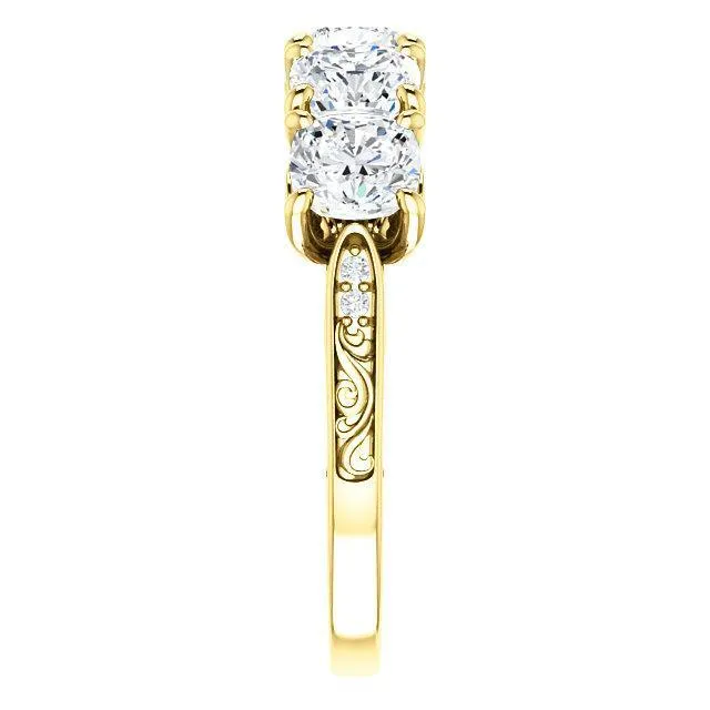 Estella Cushion Moissanite Filigree Scrolls Engagement Band Fire Brilliance Rings