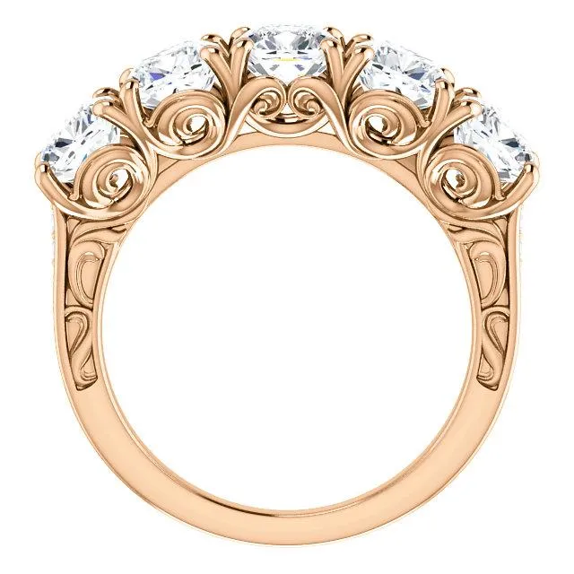 Estella Cushion Moissanite Filigree Scrolls Engagement Band Fire Brilliance Rings