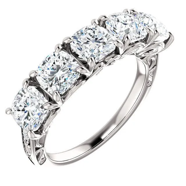 Estella Cushion Moissanite Filigree Scrolls Engagement Band Fire Brilliance Rings