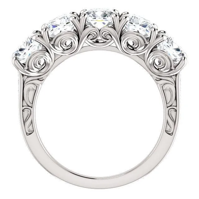 Estella Cushion Moissanite Filigree Scrolls Engagement Band Fire Brilliance Rings