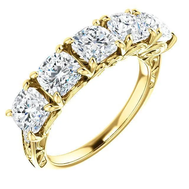 Estella Cushion Moissanite Filigree Scrolls Engagement Band Fire Brilliance Rings
