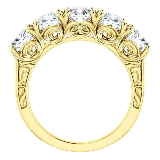 Estella Cushion Moissanite Filigree Scrolls Engagement Band Fire Brilliance Rings