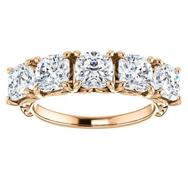 Estella Cushion Moissanite Filigree Scrolls Engagement Band Fire Brilliance Rings