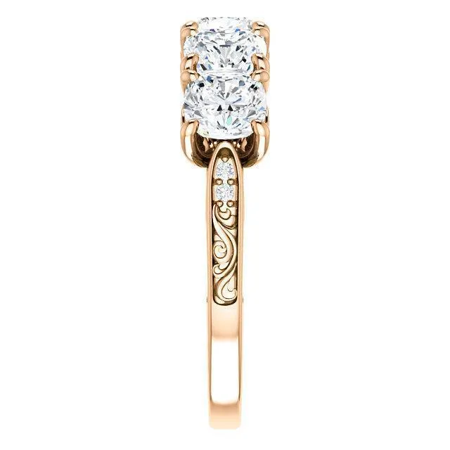 Estella Cushion Moissanite Filigree Scrolls Engagement Band Fire Brilliance Rings
