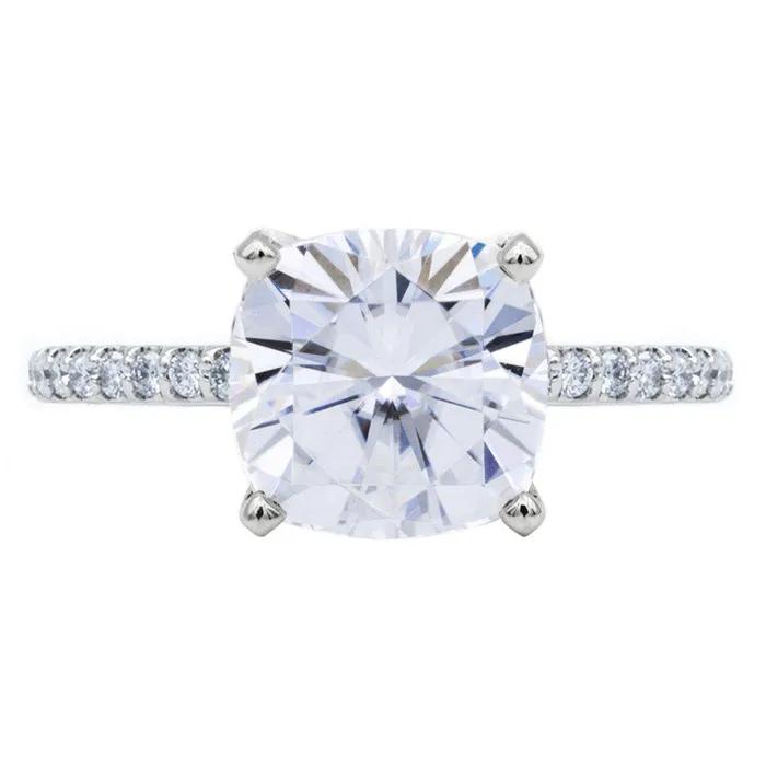 Fire Brilliance Cushion Moissanite 4 Prongs Diamond Accent Ice Cathedral Solitaire Ring Rings Fire Brilliance Cushion Moissanite 4 Prongs Diamond Accent Ice Cathedral Solitaire Ring Rings