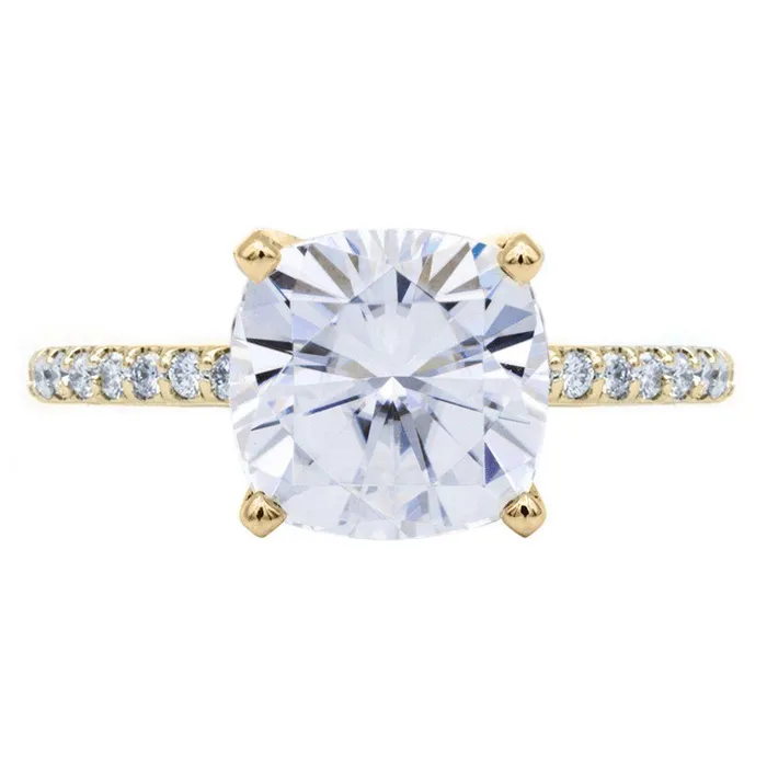 Fire Brilliance Cushion Moissanite 4 Prongs Diamond Accent Ice Cathedral Solitaire Ring Rings