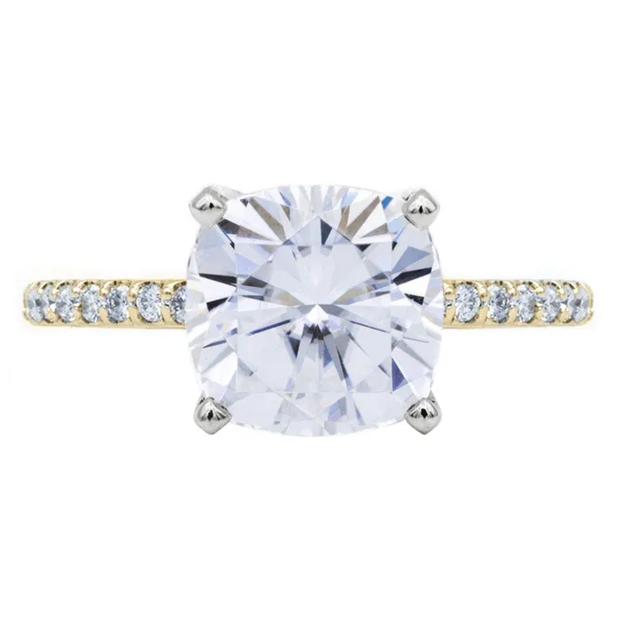 Fire Brilliance Cushion Moissanite 4 Prongs Diamond Accent Ice Cathedral Solitaire Ring Rings