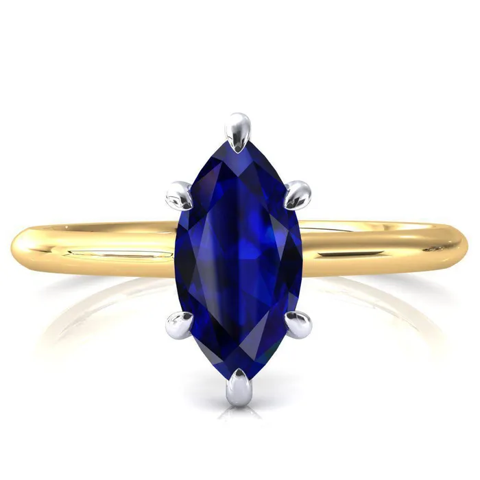 Fire Brilliance Janey Marquise Blue Sapphire 6 Prongs Claw Floating Halo Inverted Cathedral Ring Rings