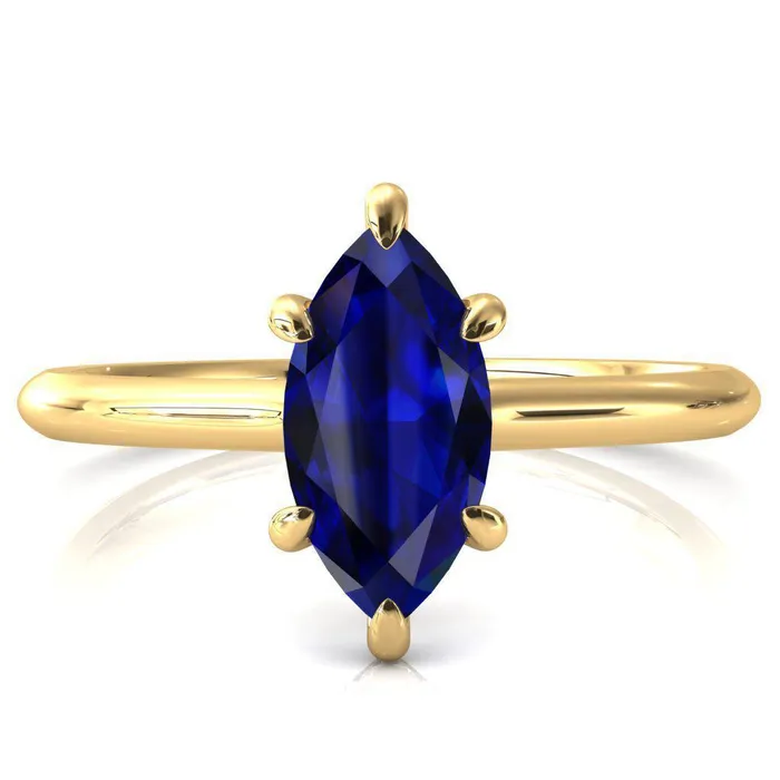 Fire Brilliance Janey Marquise Blue Sapphire 6 Prongs Claw Floating Halo Inverted Cathedral Ring Rings