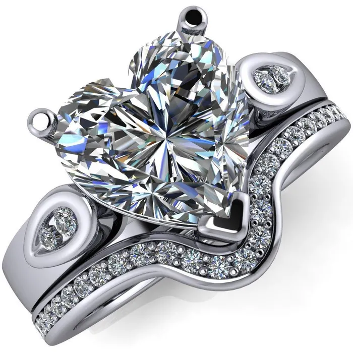 Fire Brilliance Kiera Heart Moissanite Drop Shoulders Shank Diamond Ring Rings Fire Brilliance Kiera Heart Moissanite Drop Shoulders Shank Diamond Ring Rings